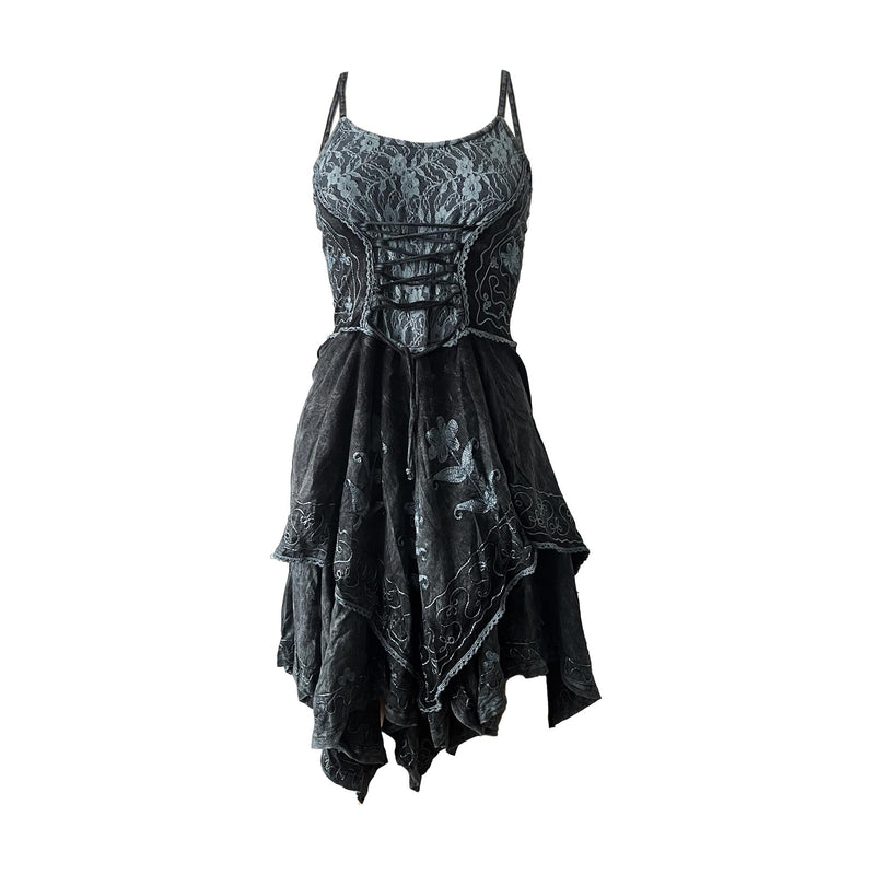 Witchcore Lace Corset Dress Boho Fairy Handkerchief Outfit